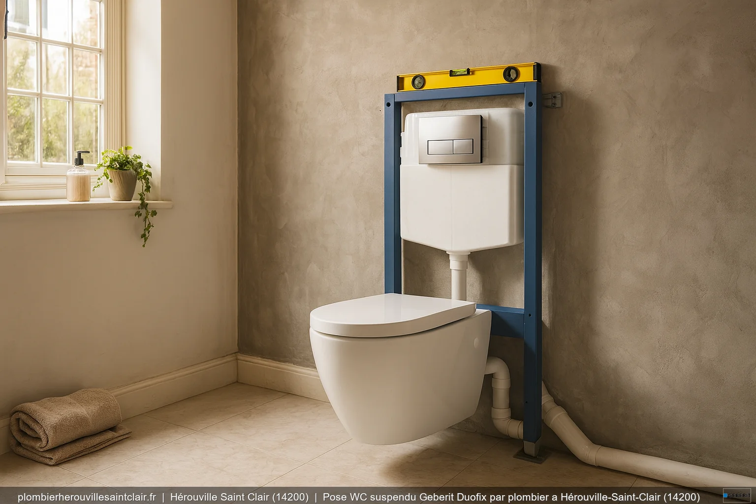 Pose WC suspendu Geberit Duofix par plombier a Hérouville-Saint-Clair (14200)